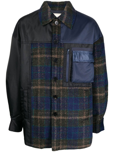 Shop Feng Chen Wang Panelled Plaid Button-up Jacket In Blau
