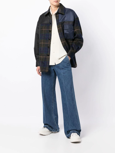 Feng Chen Wang Patchwork Plaid-patterned Shirt Jacket In Blau
