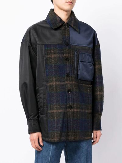 Feng Chen Wang Patchwork Plaid-patterned Shirt Jacket In Blau