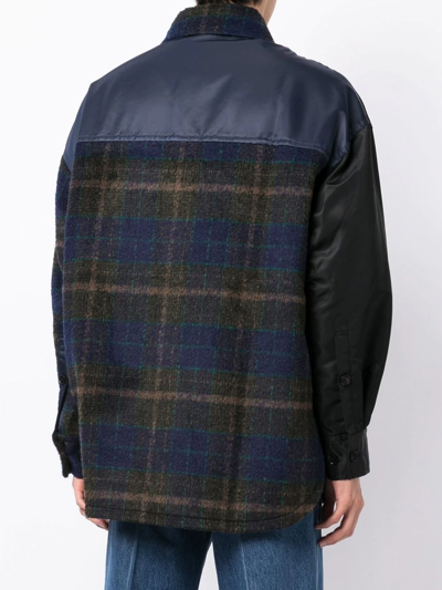 Feng Chen Wang Patchwork Plaid-patterned Shirt Jacket In Blau