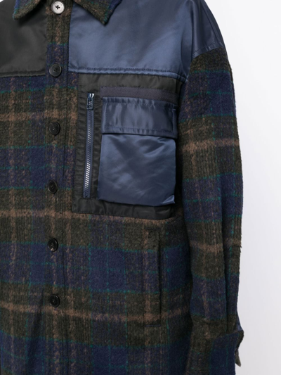 Feng Chen Wang Patchwork Plaid-patterned Shirt Jacket In Blau
