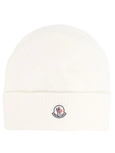 Shop Moncler Ribbed-knit Beanie Hat In Weiss