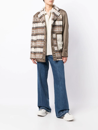 Feng Chen Wang Plaid Panelled Button-up Coat In Braun