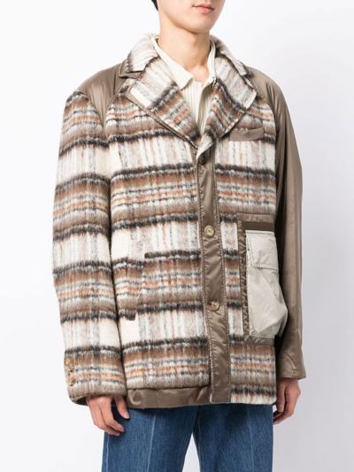 Feng Chen Wang Plaid Panelled Button-up Coat In Braun