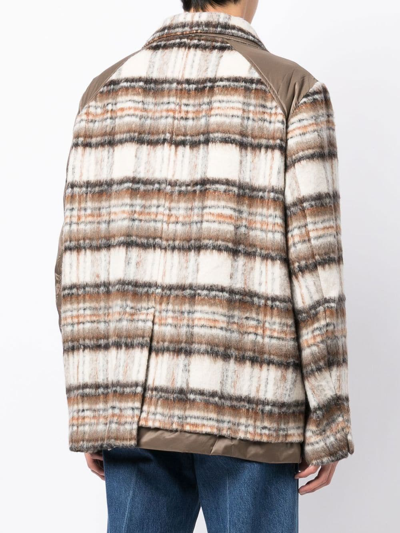Feng Chen Wang Plaid Panelled Button-up Coat In Braun