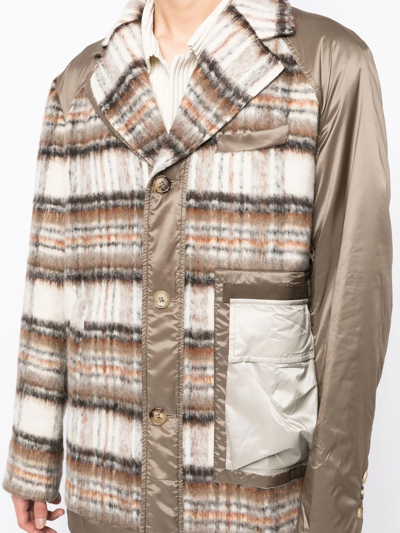 Feng Chen Wang Plaid Panelled Button-up Coat In Braun