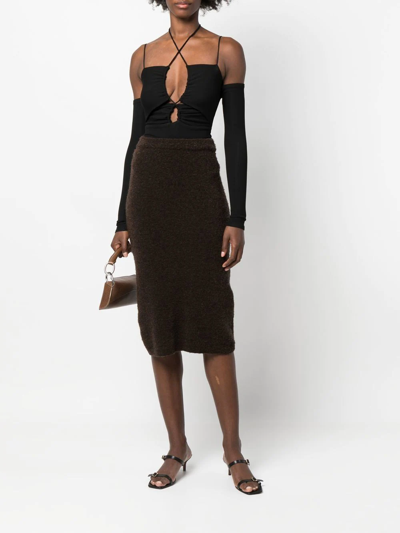 Lama Jouni Off-shoulder Tie-detail Bodysuit In Schwarz