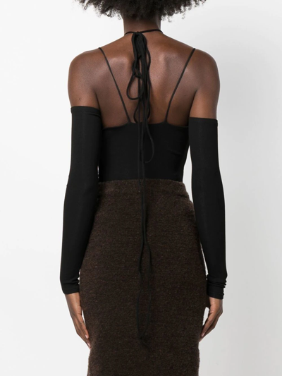Lama Jouni Off-shoulder Tie-detail Bodysuit In Schwarz
