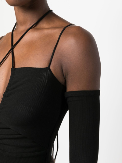Lama Jouni Off-shoulder Tie-detail Bodysuit In Schwarz