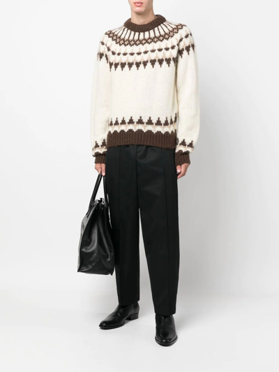 Shop Saint Laurent Fair Isle-style Knitted Jumper In Nude