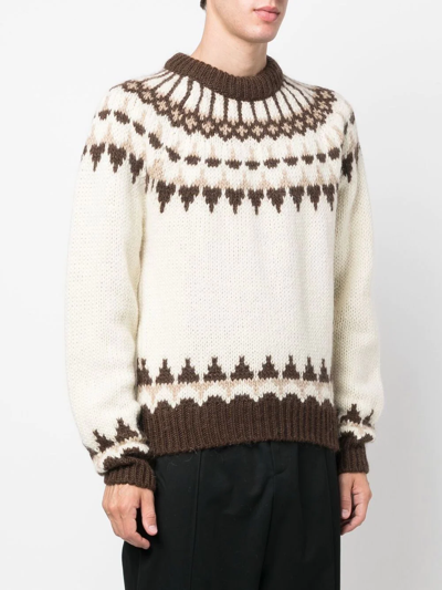 Shop Saint Laurent Fair Isle-style Knitted Jumper In Nude