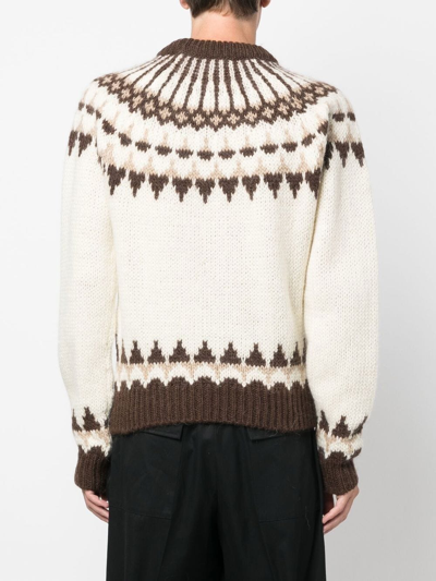 Shop Saint Laurent Fair Isle-style Knitted Jumper In Nude