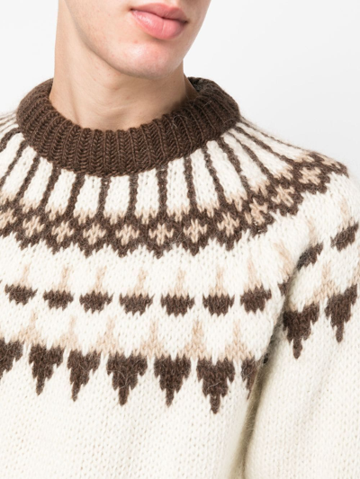 Shop Saint Laurent Fair Isle-style Knitted Jumper In Nude