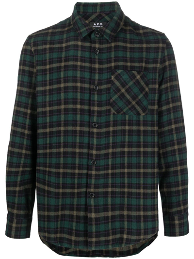 Shop Apc Check Flannel Shirt In Grün