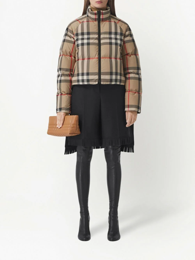 Shop Burberry Vintage Check Cropped Puffer Jacket In Braun