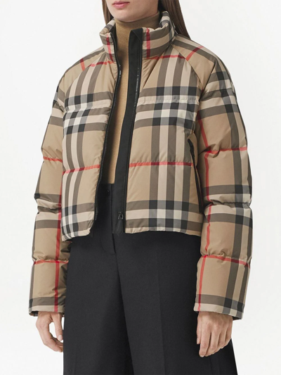 Shop Burberry Vintage Check Cropped Puffer Jacket In Braun