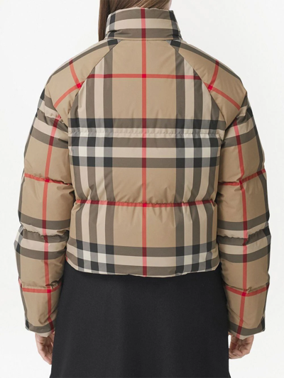 Burberry Vintage Check Cropped Puffer Jacket In Braun