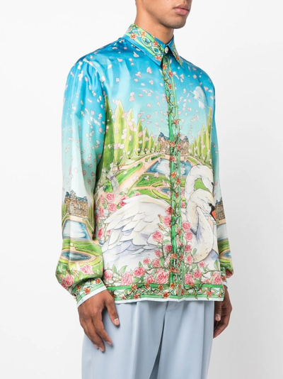Shop Casablanca Graphic-print Silk Shirt In Blau