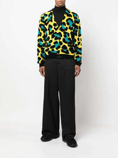 Shop Versace Leopard-print V-neck Cardigan In Schwarz