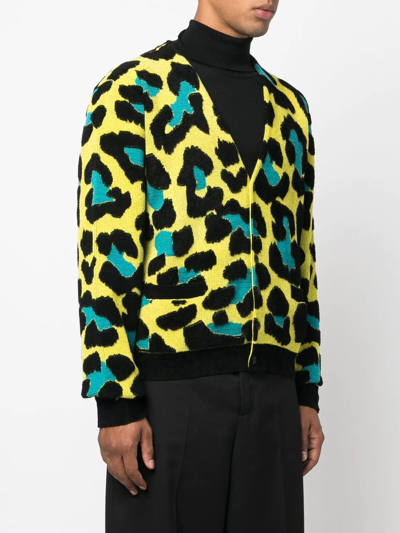 Shop Versace Leopard-print V-neck Cardigan In Schwarz