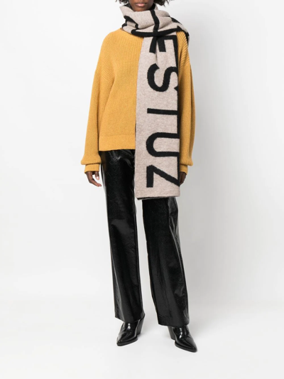 Gestuz Intarsia-logo Scarf In Schwarz