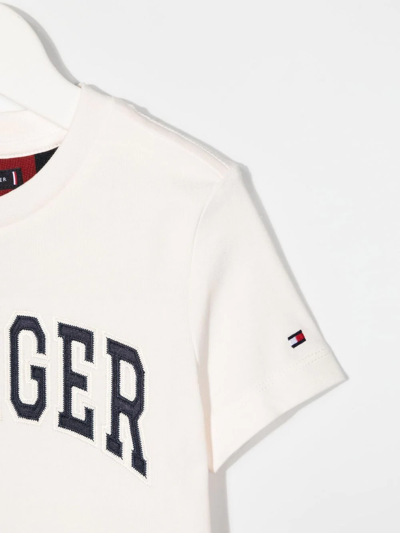 Shop Tommy Hilfiger Junior Varsity Logo-embroidered T-shirt In Weiss