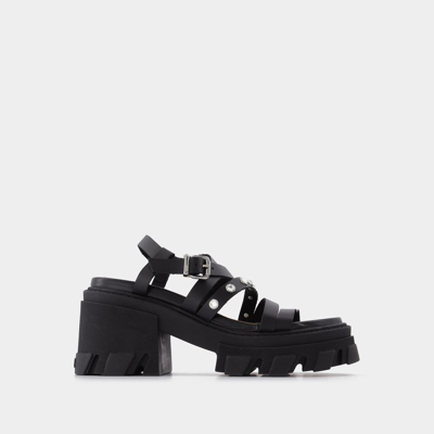 Shop Ganni Black Leather Cleated Sandals