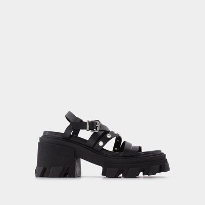 Ganni Black Leather Cleated Sandals In Black