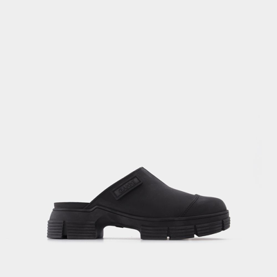 Shop Ganni Black Recycled Rubber Retro Mules