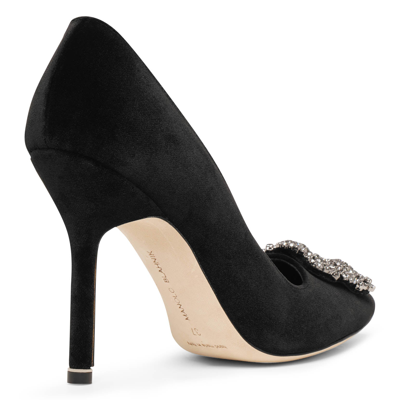 Shop Manolo Blahnik Hangisi 105 Black Velvet Pumps