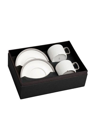 Shop L'objet Soie Tressée 4-piece Tea Cup & Saucer Set In Platinum
