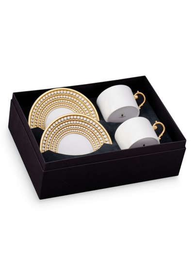 Shop L'objet 4-piece Perlée Tea Cup & Saucer Set In Gold
