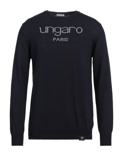 Shop Ungaro Man Sweater Midnight Blue Size S Viscose, Polyamide, Wool, Cashmere