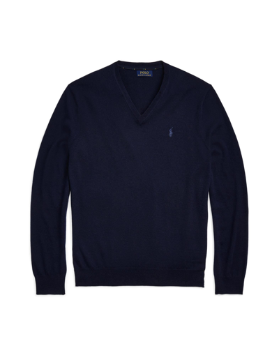 Shop Polo Ralph Lauren Slim Fit Washable Wool V-neck Sweater Man Sweater Midnight Blue Size M Merino Wool