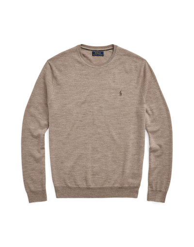 Shop Polo Ralph Lauren Man Sweater Light Brown Size Xxl Merino Wool In Beige