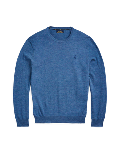 Shop Polo Ralph Lauren Man Sweater Slate Blue Size Xl Merino Wool