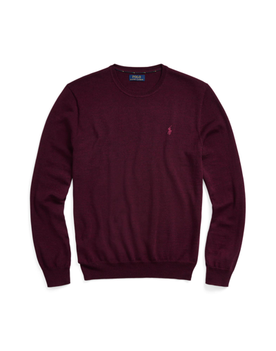 Shop Polo Ralph Lauren Man Sweater Burgundy Size L Merino Wool In Red