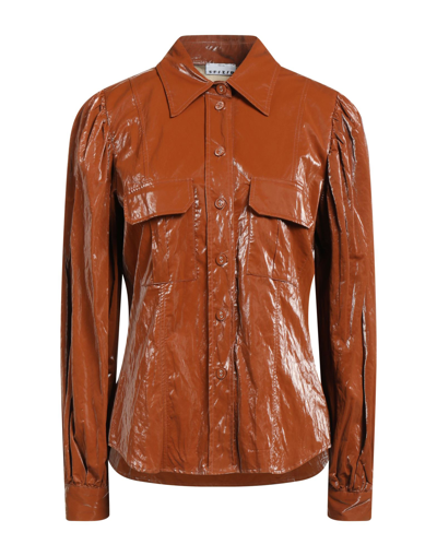 Shop Sfizio Woman Shirt Brown Size 10 Viscose, Polyester, Cotton, Metallic Fiber, Polyurethane