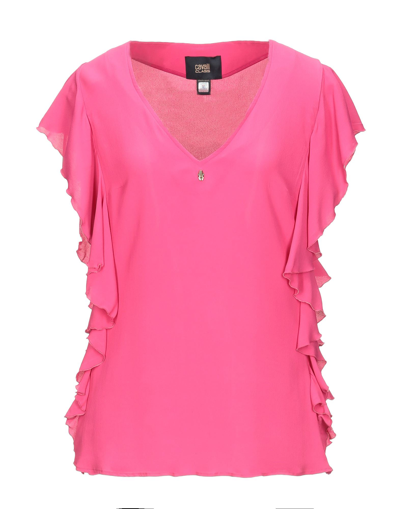 Shop Cavalli Class Woman Top Fuchsia Size 6 Acetate, Silk In Pink