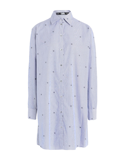 Shop Karl Lagerfeld Monogram Stripe Tunic Shirt Woman Shirt Blue Size 10 Cotton