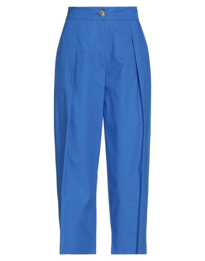 Shop Solotre Woman Cropped Pants Bright Blue Size Xs Cotton