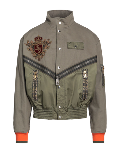 Shop Dolce & Gabbana Man Jacket Military Green Size 44 Polyamide, Cotton, Brass, Silk, Synthetic Fibers