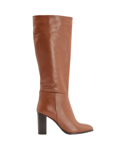 Shop Leonardo Principi Leather Heeled Tall Boots Woman Boot Tan Size 10 Calfskin In Brown
