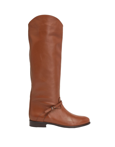 Shop Leonardo Principi Leather Buckle Tall Boots Woman Boot Tan Size 8 Calfskin In Brown