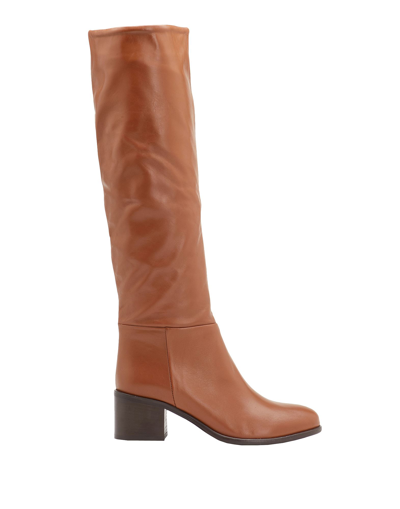 Shop Leonardo Principi Leather Heeled Tall Boots Woman Boot Tan Size 8 Calfskin In Brown