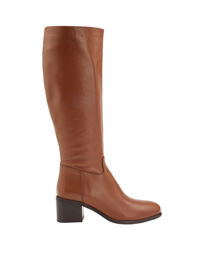 Shop Leonardo Principi Leather Heeled Tall Boots Woman Boot Tan Size 7 Calfskin In Brown