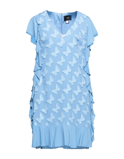 Shop Cavalli Class Woman Mini Dress Pastel Blue Size 10 Polyester, Acetate, Silk