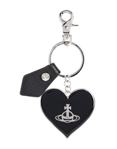 Shop Vivienne Westwood Grain Leather Mirror Heart Orb Woman Key Ring Black Size - Iron, Soft Leather