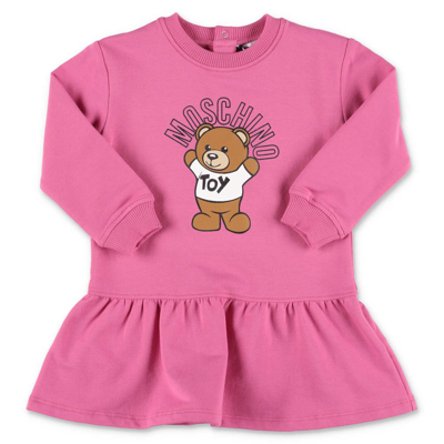 Shop Moschino Kids Teddy Bear Printed Long Sleeved Dress In Pink