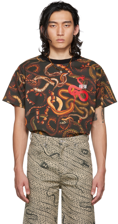 Shop Lu'u Dan Black Snake Oversized Concert T-shirt In All Over Snakes Prin